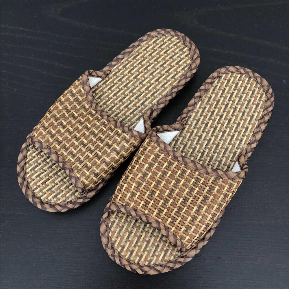Brown Woven Bamboo Slides -Never Worn